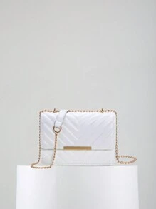 輕便商務休閒雪佛龍絎縫翻蓋鏈條方形包適合青少年女孩女大學生、菜鳥和白領非常適合辦公室、大學、工作、商務、通勤、戶外、旅行、郊遊 - 白色 - 查看 9