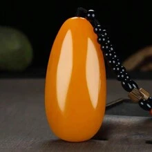 1pc Natural Jade Raw Stone Pendant, Colorful Variety, Hand Play Raw Stone, High Quality Gem Crystal Jewelry, All Hand-Carved, Ladies, Men, Quartz Crystal Wealth Play Piece, Peace Pendant, Lovers Gift, Gift For Him, Suitable For Holiday Party Gifts, Quartz Crystal Gifts. (Lanyard Gift Box) - Yellow - View 2