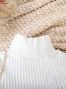 年轻女孩半高领上衣和千鸟格毛衣连衣裙，秋冬 - 白色 - 查看 4