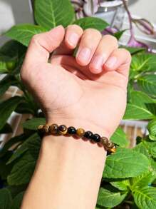1 peça/pulseira de riqueza 8 mm pedra biliar preta e pedra de olho de tigre implicam riqueza e prosperidade e pode ser dada como presente de feriado para familiares e amigos
