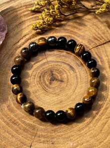 1 peça/pulseira de riqueza 8 mm pedra biliar preta e pedra de olho de tigre implicam riqueza e prosperidade e pode ser dada como presente de feriado para familiares e amigos