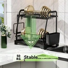 Giá Để Bát Đĩa Lớn 2 Tầng Có Khay Nhỏ Giọt - Dụng cụ nhà bếp đa chức năng để đựng đĩa, dao kéo và đồ dùng - Giá phơi bát đĩa có cấu trúc bằng nhựa/kim loại bền để sấy bát đĩa trong không khí - Nhiều màu - Xem 3