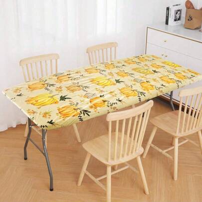 1 件矩形感恩节南瓜桌布，防水乙烯基，法兰绒背衬，可擦拭干净，适合感恩节、圣诞节、新年、户外、派对使用