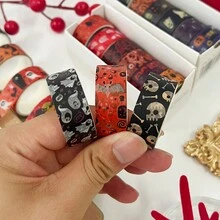 6 cuộn/hộp Băng Washi trang trí Halloween có hình đầu lâu, quả bí ngô, con dơi, họa tiết mạng nhện, thích hợp để trang trí tiệc theo chủ đề & gói quà - Nhiều màu - Xem 7