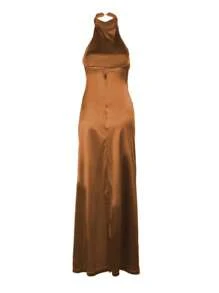 Elisanya Sleeveless Plunging Neck Split Hem Bodycon Dress - Orange - View 2
