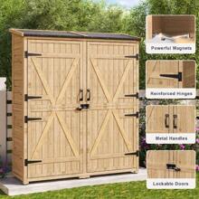 Outdoor Furniture Outdoor Storage Cabinet With Waterproof Roof, Storage Double Lockable Doors Garden Herramientas Tools Shed With 2 Removable Shelves, Wooden Storage Shed With Large Herramientas Tools Storage Space, Indoor And Outdoor Shed For Garden, Patio, Backyard, Front Porch, Garage - 天然木材 - 查看 6