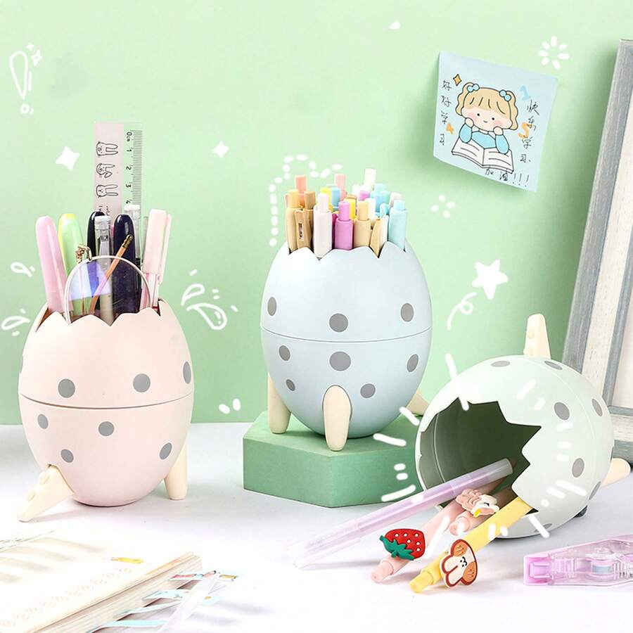 1pc Dinosaur Egg Decorated Multi-Function Storage Organizer Pen Holder, Desk Decor For Kids, Students, Makeup Brushes - Multicolor - View 1