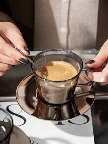 WGROOM 3pcs/Set Glass Coffee Cup And Saucer Set, Suitable For Home Kitchen, Restaurant, Living Room, Tea, Coffee, Milk, Juice Use, Outdoor, Wedding, Party, Gift, Birthday, Christmas Back To School - Light Grey - View 14