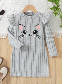 Young Girl Cute Embroidered Pattern Casual Long Sleeve Dress