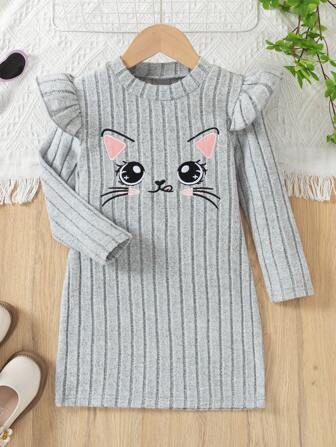 Young Girl Cute Embroidered Pattern Casual Long Sleeve Dress