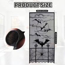1 件万圣节窗帘黑色蝙蝠万圣节蕾丝窗帘，假蕾丝门窗帘板适用于万圣节窗户装饰、圣诞节 - 黑色 - 查看 3