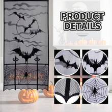 1 件万圣节窗帘黑色蝙蝠万圣节蕾丝窗帘，假蕾丝门窗帘板适用于万圣节窗户装饰、圣诞节 - 黑色 - 查看 2
