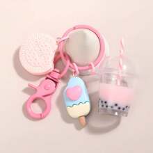 1 Kem mini màu Macaron, móc khóa hình trà sữa - Móc khóa hình kem hoạt hình dễ thương, trà sữa và bánh quy, thích hợp sử dụng hàng ngày Túi đựng phụ kiện ô tô ngày lễ tình nhân Phong cách trường học Goth Y2k - Màu xanh nhạt - Xem 10