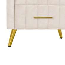 Velvet Nightstand With 3 Drawers, Upholstered Nightstand With Faux Marble Top, Bedside Table Furniture, End Table With Metal Legs For Bedroom, Living Room, Beige/Pink/Grey - 米色 - 查看 6