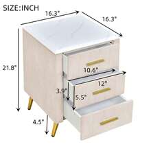 Velvet Nightstand With 3 Drawers, Upholstered Nightstand With Faux Marble Top, Bedside Table Furniture, End Table With Metal Legs For Bedroom, Living Room, Beige/Pink/Grey - 米色 - 查看 8