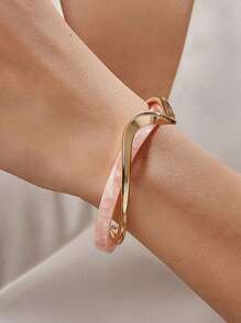 1pc Luxury White Pearl Plate Twisted Metal Texture Bangle Bracelet For Women, Everyday Wear