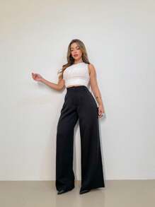 ADD WOMEN'S FASHION EIRELI- 3271, WOMEN'S TAILORED PANTS, HIGH WAIST, PANTALON, ELEGANT, CASUAL, EVERY DAY, WORK, SUPER STYLISH. - 黑色 - 查看 4