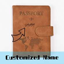 حامل جواز سفر مخصص الاسم قطعة واحدة للضروريات السفر، غطاء محفظة جواز السفر للملحقات الضرورية للسفر، حامل دفتر جواز السفر للنساء والرجال - بني - مشاهدة 1