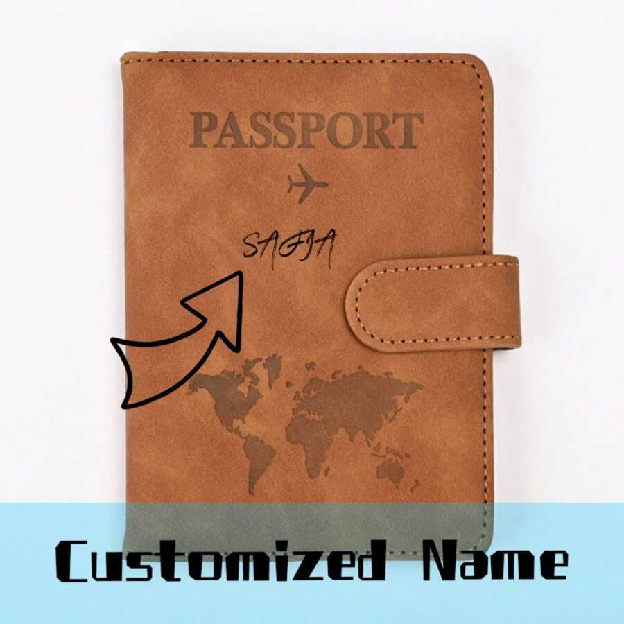 حامل جواز سفر مخصص الاسم قطعة واحدة للضروريات السفر، غطاء محفظة جواز السفر للملحقات الضرورية للسفر، حامل دفتر جواز السفر للنساء والرجال - بني - مشاهدة 1