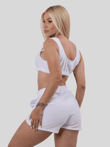 Cropped Strap And Short Set With Soft Cotton Candy Pocket - 白色 - 查看 3