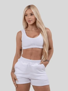 Cropped Strap And Short Set With Soft Cotton Candy Pocket - 白色 - 查看 1