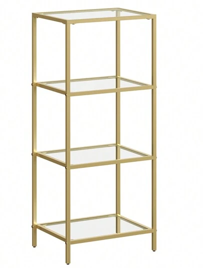  VASAGLE Estantería de Cristal de 4 Niveles, Librería, Expositor, Cristal Templado, Baño, Salón, Dormitorio, Oficina, Dorado