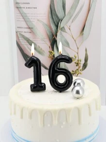 1pc Black/Red/Blue 6cm Numeral Birthday Cake Candles 0-9, Party Decor - Black - View 2