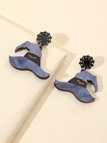 1pair Double Layer Acrylic Original Design Magic Witch Hat With Bat Spider Web Drop Earrings For Women Girl For Funny Horror Halloween All Saints' Day Jewelry Accessories