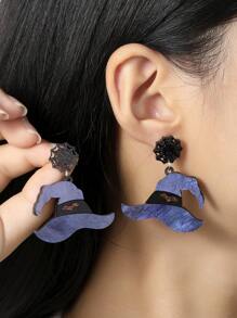 1pair Double Layer Acrylic Original Design Magic Witch Hat With Bat Spider Web Drop Earrings For Women Girl For Funny Horror Halloween All Saints' Day Jewelry Accessories