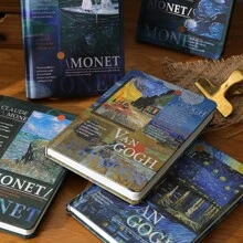 Vintage Style Hardcover Journal Notebook With Colorful Van Gogh Monet Landscape Oil Painting Illustration, Artistic EU Writing Memo Book,School Supplies,Back To School