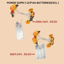 1 件 20/30LED 3D 枫叶、南瓜和榛子铜线灯串秋季花环装饰仙女灯电池供电适用于万圣节室内和室外派对家庭客厅桌面装饰（不含电池）万圣节装饰房间装饰万圣节花园装饰礼物仙女节日装饰节日装饰 - 暖白色 - 查看 10