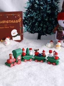 1pc 4-Section Wooden Snowman Shaped Train Home Decor, Christmas Tree/Window Display Ornament, Desktop Decoration (Boxed),Christmas - Multicolor - View 2