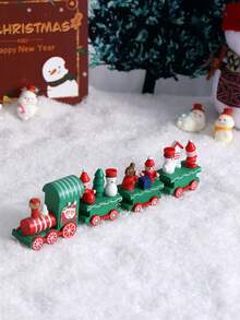 1pc 4-Section Wooden Snowman Shaped Train Home Decor, Christmas Tree/Window Display Ornament, Desktop Decoration (Boxed),Christmas - Multicolor - View 1
