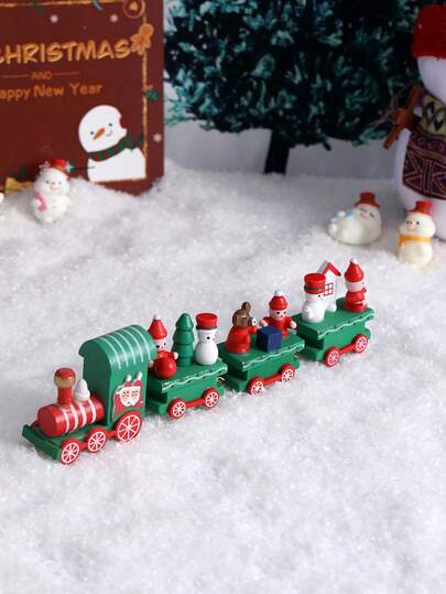 1pc 4-Section Wooden Snowman Shaped Train Home Decor, Christmas Tree/Window Display Ornament, Desktop Decoration (Boxed),Christmas