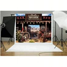Western Saloon Cowboy Backdrop Country Vintage Bar Wild West Ranch Texas Horse Barn Door Cowgirl Shower Birthday Photography Background Photo Shoot Decor Props Decoration,Christmas - Type B - View 2