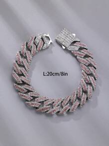 CVNANA 1 pieza Elegante y de moda Collar y pulsera con  de hielo bicolor con diamante artificial, cadena rosa unisex, joyería de estilo hip-hop con 3 filas de rhinestone incrustadas, obsequio - A - Ver 20