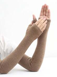 Zhenyanyouyun 1 双女士保暖羊毛臂套，男女通用超长袖保护套，适合驾驶、秋冬季防寒手套