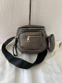 Women's Bag Kit With A Coin Purse Crossbody Bag Large Stylish Modern Blogger With Wide Strap In Pure Black - Grey - View 1