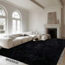 超柔軟鬆羽絨地毯，有多種尺寸和顏色可選擇，防滑室內地毯，適用於幼兒房、書房、更衣間和家居裝飾 - 黑色 - 查看 1