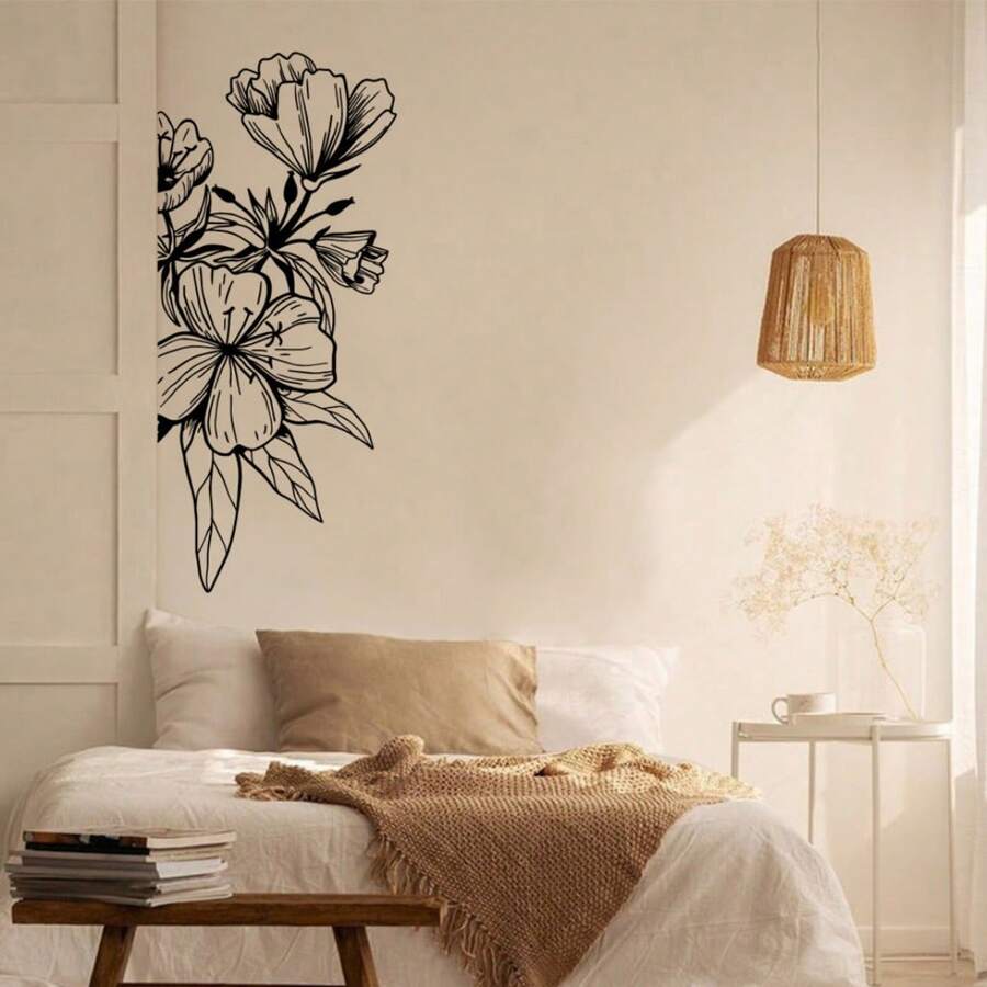 Black Flower Wall Sticker Minimalist Branches Decoration - 黑色 - 查看 1
