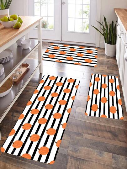 1pc Autumn Pumpkin Print Rectangle Floor Mat - Anti-Fatigue, Anti-Skid, Washable- Perfect For Thanksgiving, Farmhouse, Entryway, Indoor, Room Decoration, Kitchen, Dining Room, Small Office/Home Office, Sink, Laundry Room ﻿