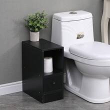 Slim Bedside Cabinet, Narrow Nightstand Side Table, Bedside Table With Drawer & Open Shelf For Bedroom, Living Room Sofa Side End Table - Black - View 3