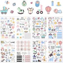 4 张剪贴簿贴纸，各种图案婴儿剪贴簿贴纸幼儿剪贴簿贴纸女婴男孩贴纸孕妇贴纸新生儿洗澡贴纸婴儿剪贴簿用品 - 彩色 - 查看 8