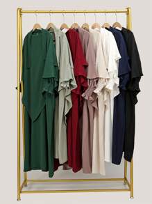 2pcs Women Plain Single Layer Headscarf + Pleated Long Robe, Suitable For Daily Prayer - Multicolor - View 1