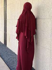 2pcs Women Plain Single Layer Headscarf + Pleated Long Robe, Suitable For Daily Prayer - Multicolor - View 5