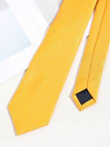 1 件男士时尚纯色黄色斜条纹纹理领带，适合派对、学校、日常穿着