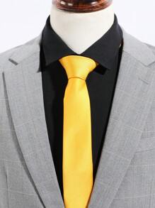 1 件男士时尚纯色黄色斜条纹纹理领带，适合派对、学校、日常穿着