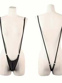 1 件性感内衣内裤后带可调节连体丁字裤男士内衣男士性感内裤 G 弦紧身衣丁字裤比基尼，男士时尚性感可调节肩带连体丁字裤，男士 V 型吊带丁字裤内衣比基尼紧身衣连体内裤 - 黑色 - 查看 1