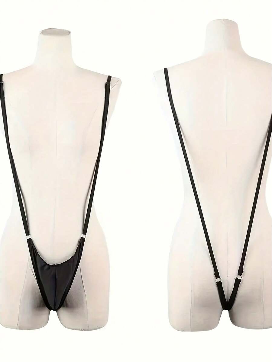 1 件性感内衣内裤后带可调节连体丁字裤男士内衣男士性感内裤 G 弦紧身衣丁字裤比基尼，男士时尚性感可调节肩带连体丁字裤，男士 V 型吊带丁字裤内衣比基尼紧身衣连体内裤 - 黑色 - 查看 1