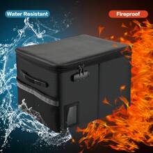 File Box With Lock, Fireproof Box File Storage Organizer Anti-Static Box, Collapsible Fireproof Document Box Filing Box With Handle, Portable Home Office Safe For Hanging Letter/Legal Folder - Black - View 4